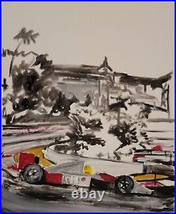 Original Painting F 1 Senna Schumacher Monaco GP Grand Prix Formula one Race Car