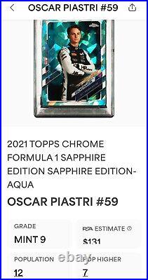 Oscar Piastri 2021 Topps Chrome F1 /99 Sapphire Aqua Rookie #59 PSA 9 Mint SP RC