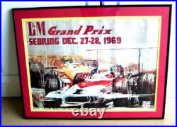 RARE 1969 Sebring Grand Prix Matted & Framed Race Poster, Original