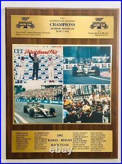 Rare 1992 Hogan-Rahal Race Team Indy Car Detroit Grand Prix Champions Plaque #2
