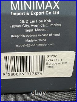 Spark 1/43 Lola THL 1 European Grand Prix 1985 Alan Jones Team Haas USA Boxed
