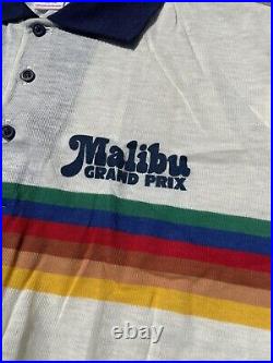 Vintage NOS Rainbow Polo Polo Striped Shirt Malibu Grand Prix size L DEADSTOCK