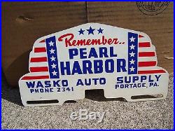 Vintage WW2 Remember Pearl Harbor auto license plate topper kit gm car old chevy