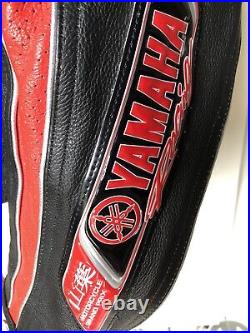 Vintage Yamaha Leather Grand Prix Motorcycle Racing Jacket Black Red Silver