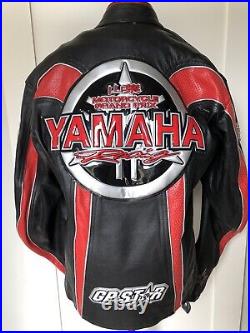 Vintage Yamaha Leather Grand Prix Motorcycle Racing Jacket Black Red Silver