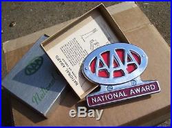 Vintage nos 50s chrome AAA award auto emblem badge gm ford chevy rat rod pontiac
