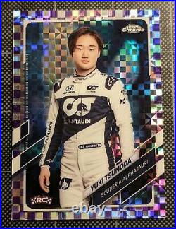 Yuki Tsunoda 2021 Topps Chrome Formula 1 Purple Checker Flag Rookie #/199 RC #14